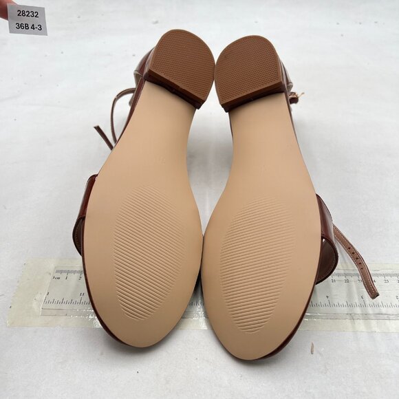 YDN Coffee Block Low Heel Sandals Open Toe Ankle Strap Patent Comfortable Shoes - Picture 7 of 8